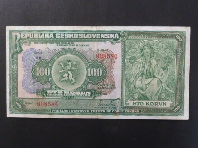 100 Kč 14.1.1920 série Ao, Ba. 16a, Pi. 17a