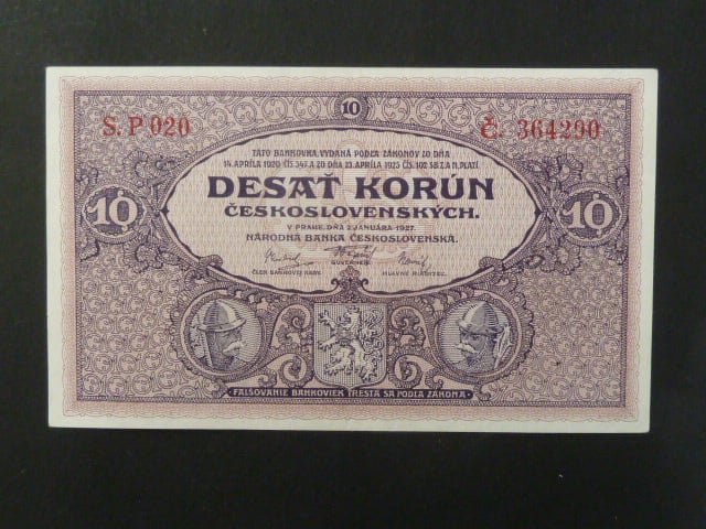 10 Kčs 2.1.1927 série P 020