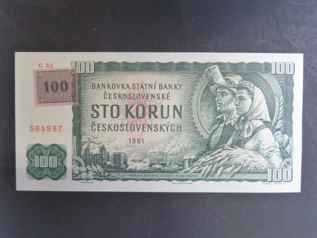 100 Kč 1961 s. G 83 II.vydání, kolkovaná, čitelná nepřelepená série