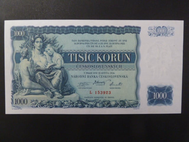 1000 Kč 25.5.1934, série L, bezvadná kvalita