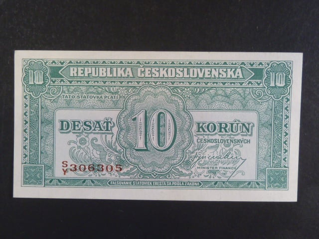 10 Kčs 1945 série S/Y - var. hnědý číslovač