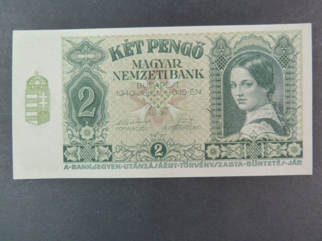Maďarsko, 2 Pengö 15.7.1940 série J 194 žlutý papír, Pi. 108, Ba. H2b