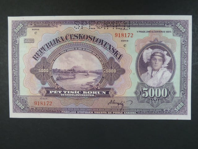 5000 Kč 6.7.1920, s.C, perf. SPECIMEN