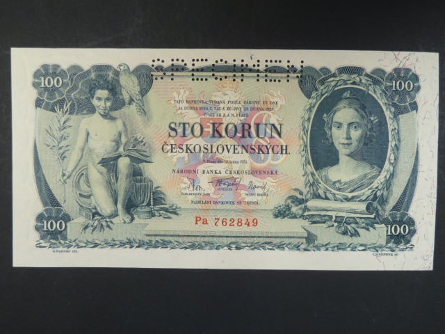 100 Kč 10.1.1931, serie Pa, II.vydání, perf. SPECIMEN