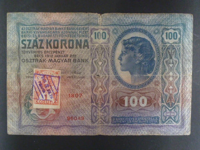 100 K 2.1.1912, padělaný kolek s raz. "BÚMF..." Da. 1