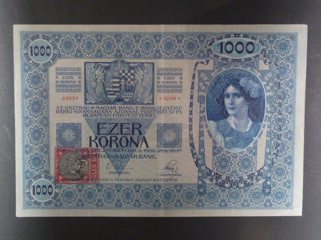 1000 K 2.1.1902, kolkovaná , typ A1, série 1211, šedý podtisk