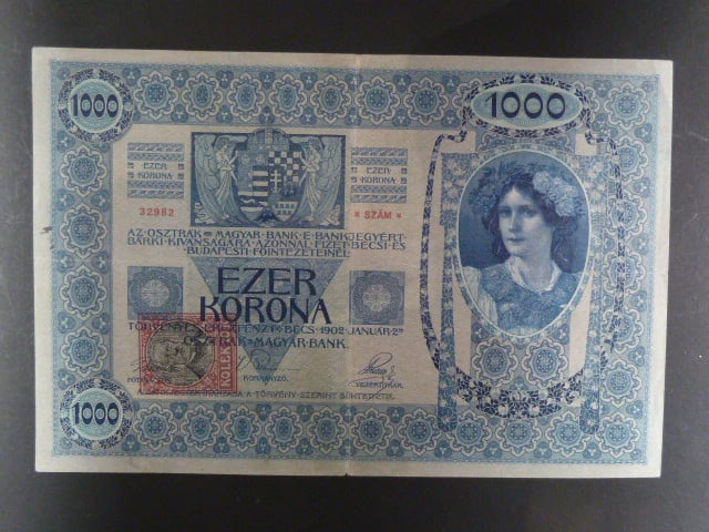 1000 K 2.1.1902, kolkovaná , typ A2, série 1127, šedý podtisk