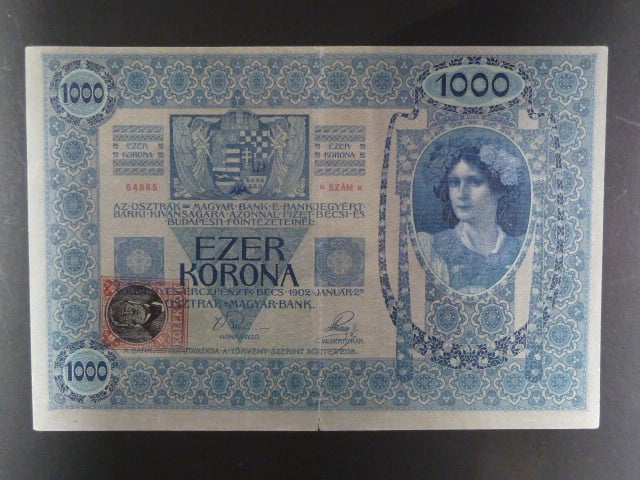 1000 K 1902 série 1207, kolkovaná , typ B2, šedý podtisk, natržená