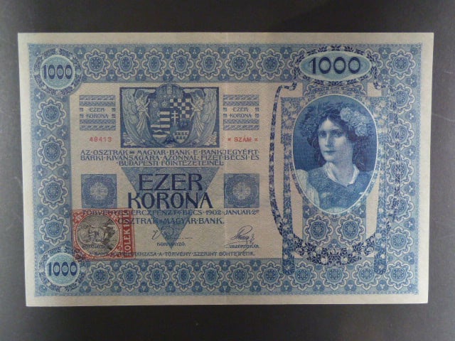 1000 K 2.1.1902, kolkovaná , typ B3, série 1224, šedý podtisk