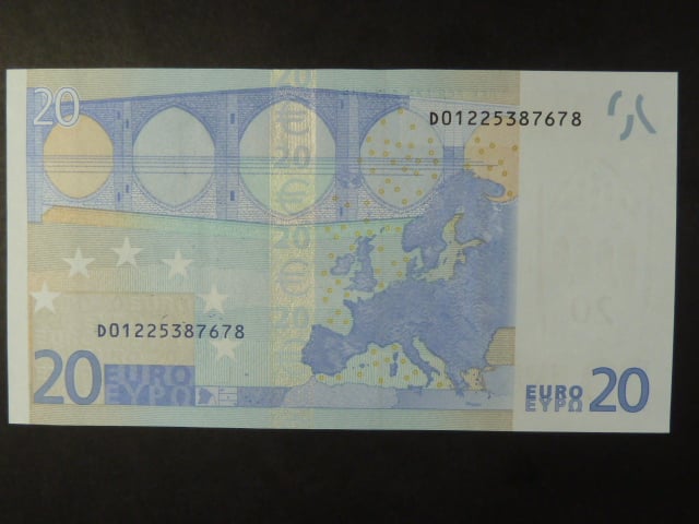 20 Euro 2002 s.D, Estonsko, podpis Mario Draghi, R028 tiskárna Bundesdruckerei, Německo