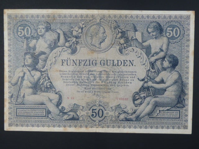 50 Gulden 1.1.1884 série N 22, Ri. 146, velmi vzácný