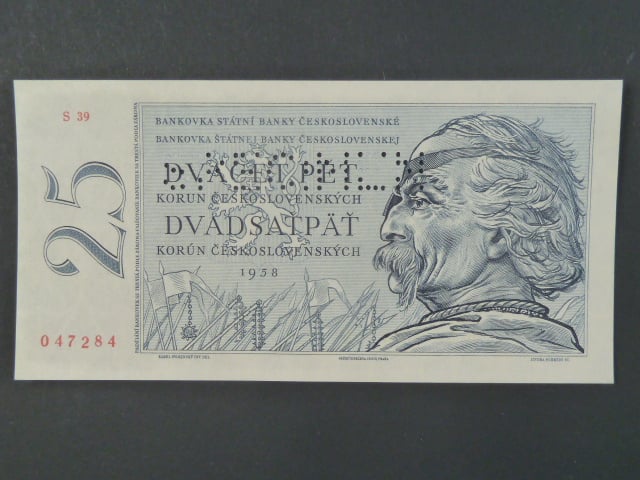 25 Kčs 1958 s. S 39 bankovní vzor s perf. SPECIMEN, Baj. 93, Pi .87s, Ka. 91