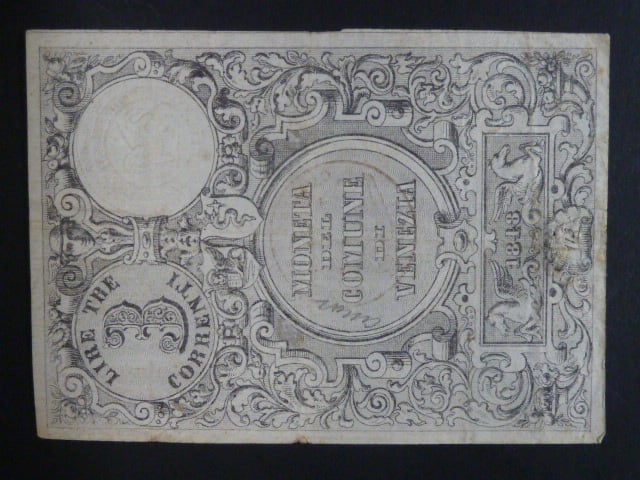 Lombardsko - Benátsko, 3 Lire correnti 1848 - I.vydání, Moneta del Comune di Venezia, Ri. 510