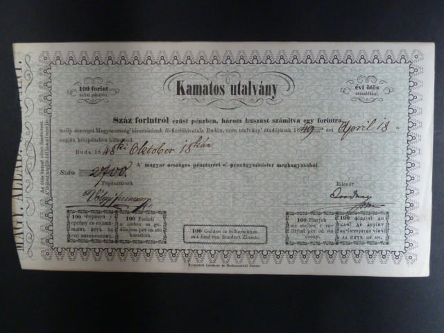 Uhersko, 100 Forint / Gulden 18.10.1848 do 18.4.1849, platnost 6 měsíců, Ri. 401, neperforovaný, vzácný, krásný stav