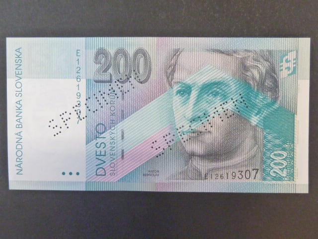 200 Sk 1.8.1995 serie E, 2x šikmá perf. SPECIMEN, Ba. SK 15a, Pi. 26s
