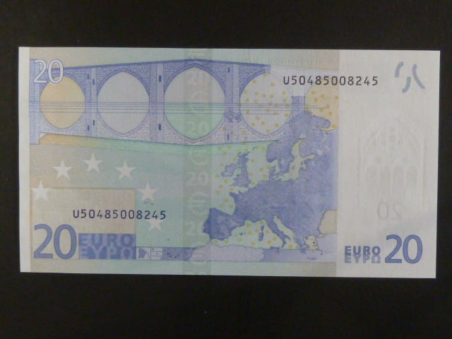 20 Euro 2002 s.U, Francie, podpis Jeana-Clauda Tricheta, L069 tiskárna Banque de France, Francie