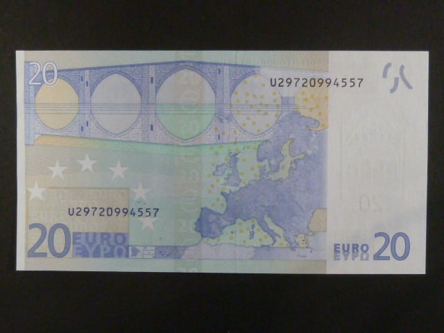 20 Euro 2002 s.U, Francie, podpis Jeana-Clauda Tricheta, L074 tiskárna Banque de France, Francie