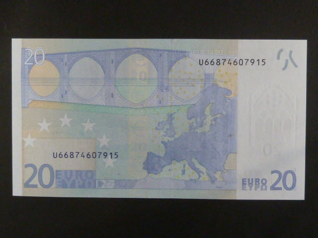 20 Euro 2002 s.U, Francie, podpis Jeana-Clauda Tricheta, L082 tiskárna Banque de France, Francie