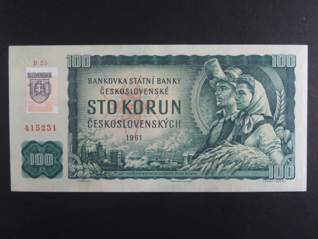 100 Sk/Kčs 1961 s. B 25, kolkovaná, vodoznaková výztuž na líci, Baj. SK 3a1, Pi. 17