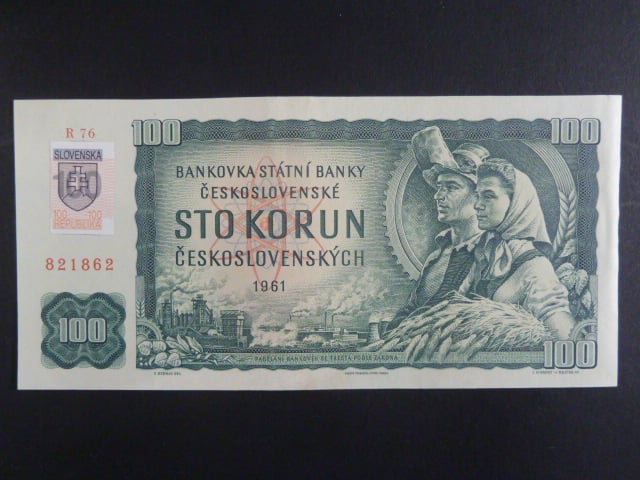100 Sk/Kčs 1961 s. R 76, kolkovaná číslovač 1c, Baj. SK 3c, Pi. 17