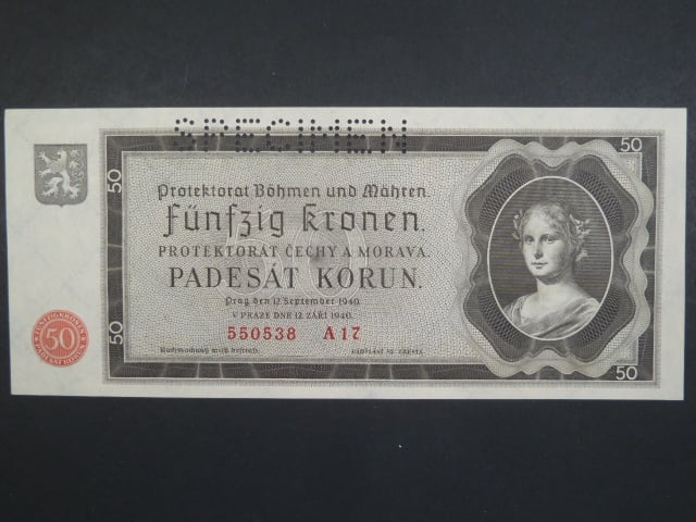 50 K 12.9.1940 série A 17, perforace SPECIMEN