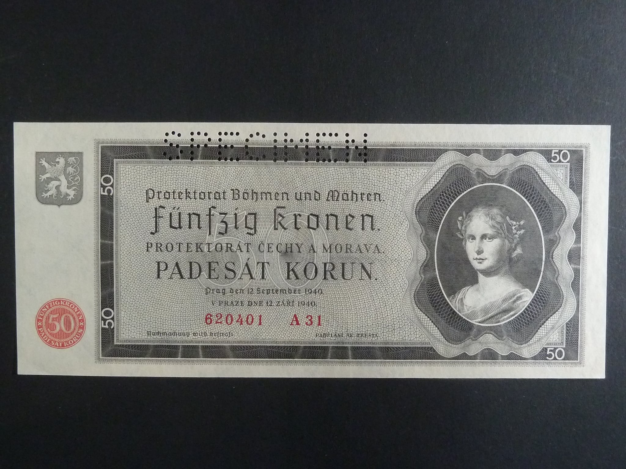50 K 12.9.1940 série A 31, perforace SPECIMEN