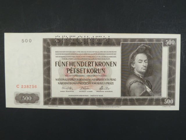 500 K 24.2.1942, I. vydání, série C, perf. SPECIMEN