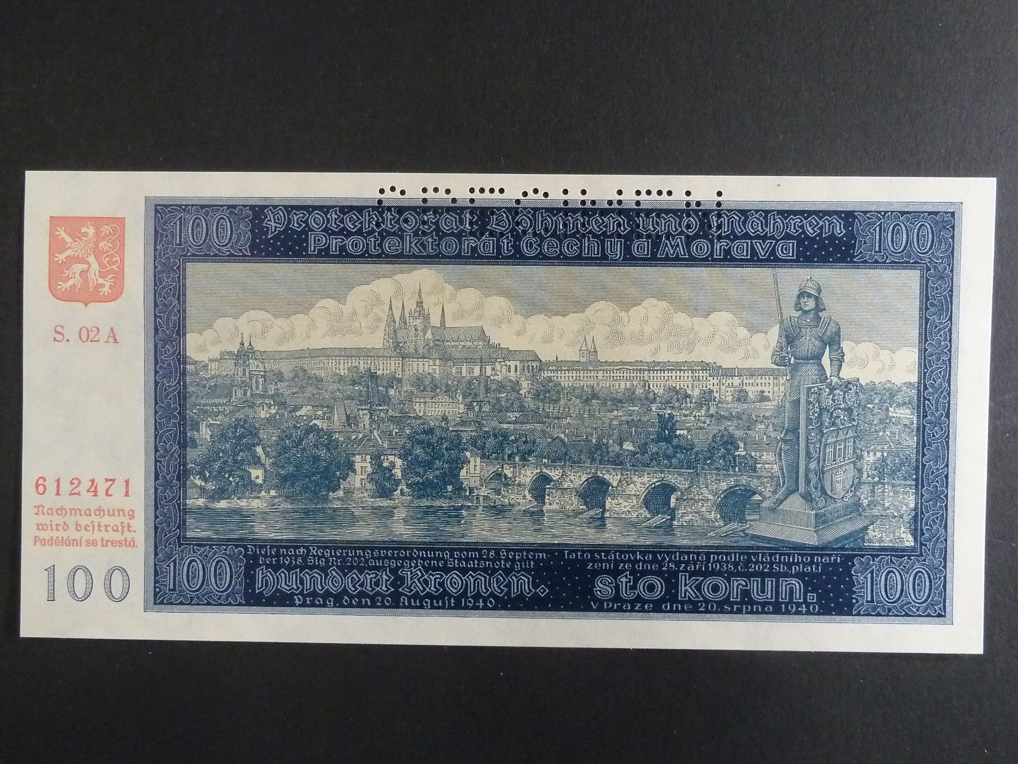100 K 1940, série 02 A II. vydání, perf. SPECIMEN