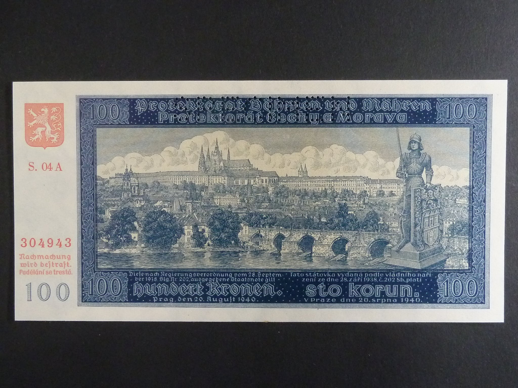 100 K 1940, série 04 A II. vydání, perf. SPECIMEN