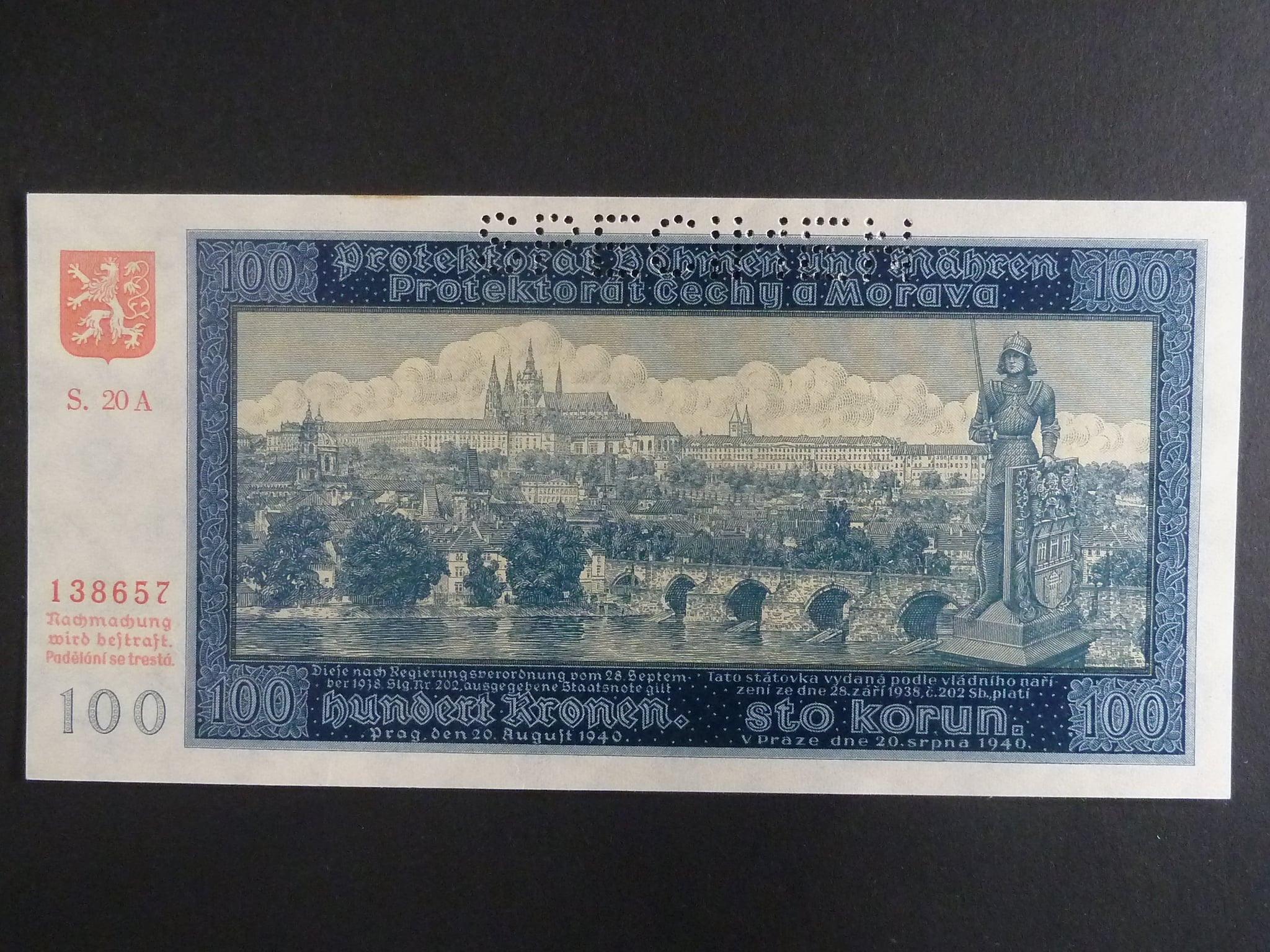 100 K 1940, série 20 A II. vydání, perf. SPECIMEN