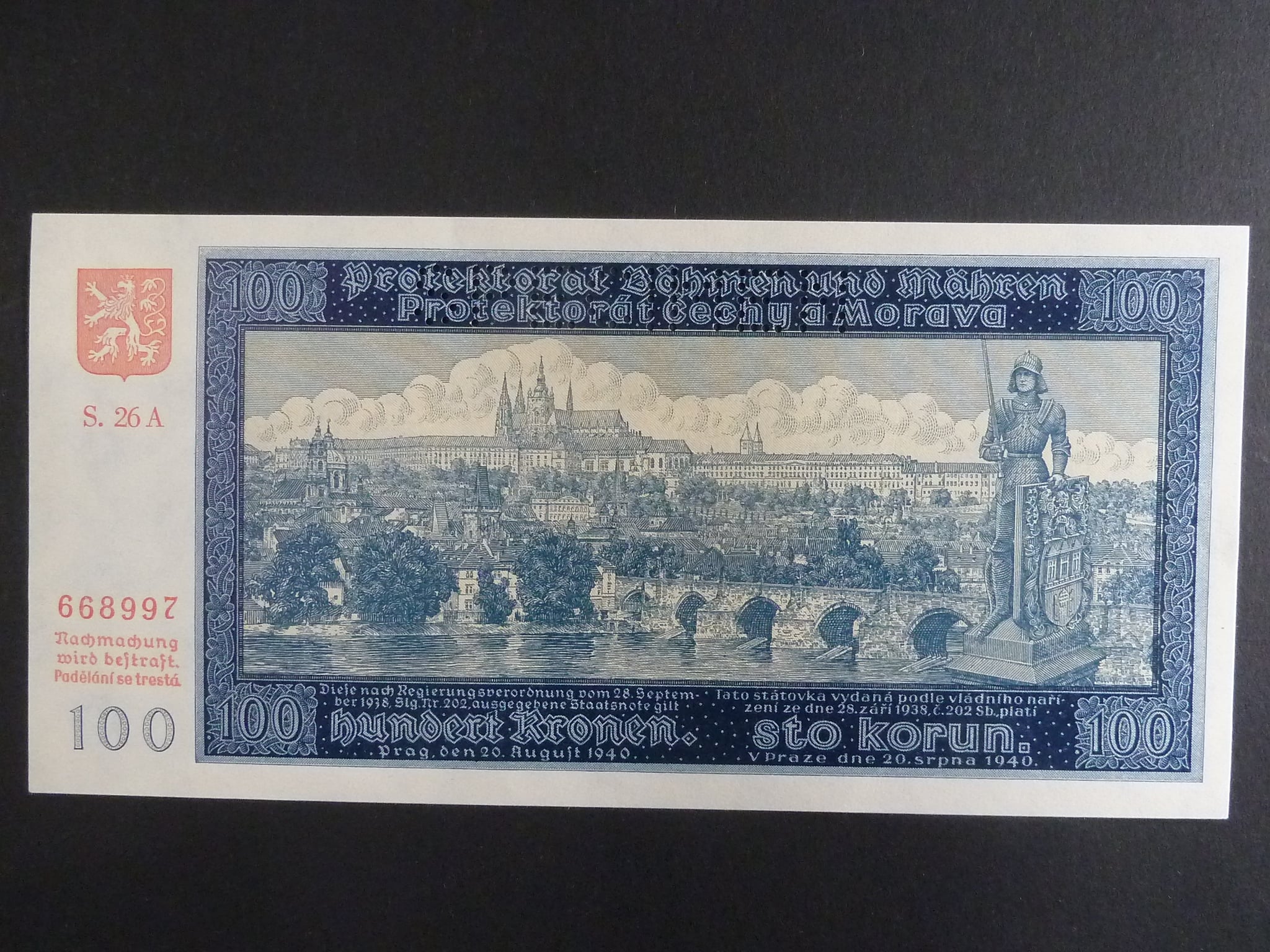 100 K 1940 série 26 A, II. vydání, perf. SPECIMEN