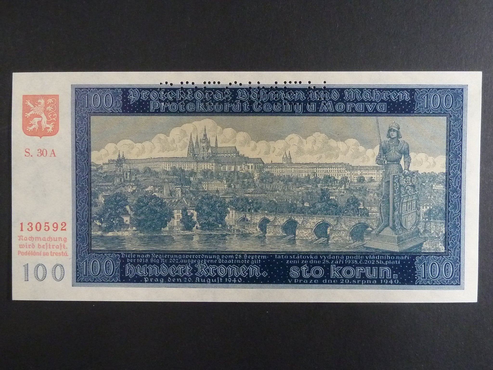 100 K 1940 série 30 A, II. vydání, perf. SPECIMEN