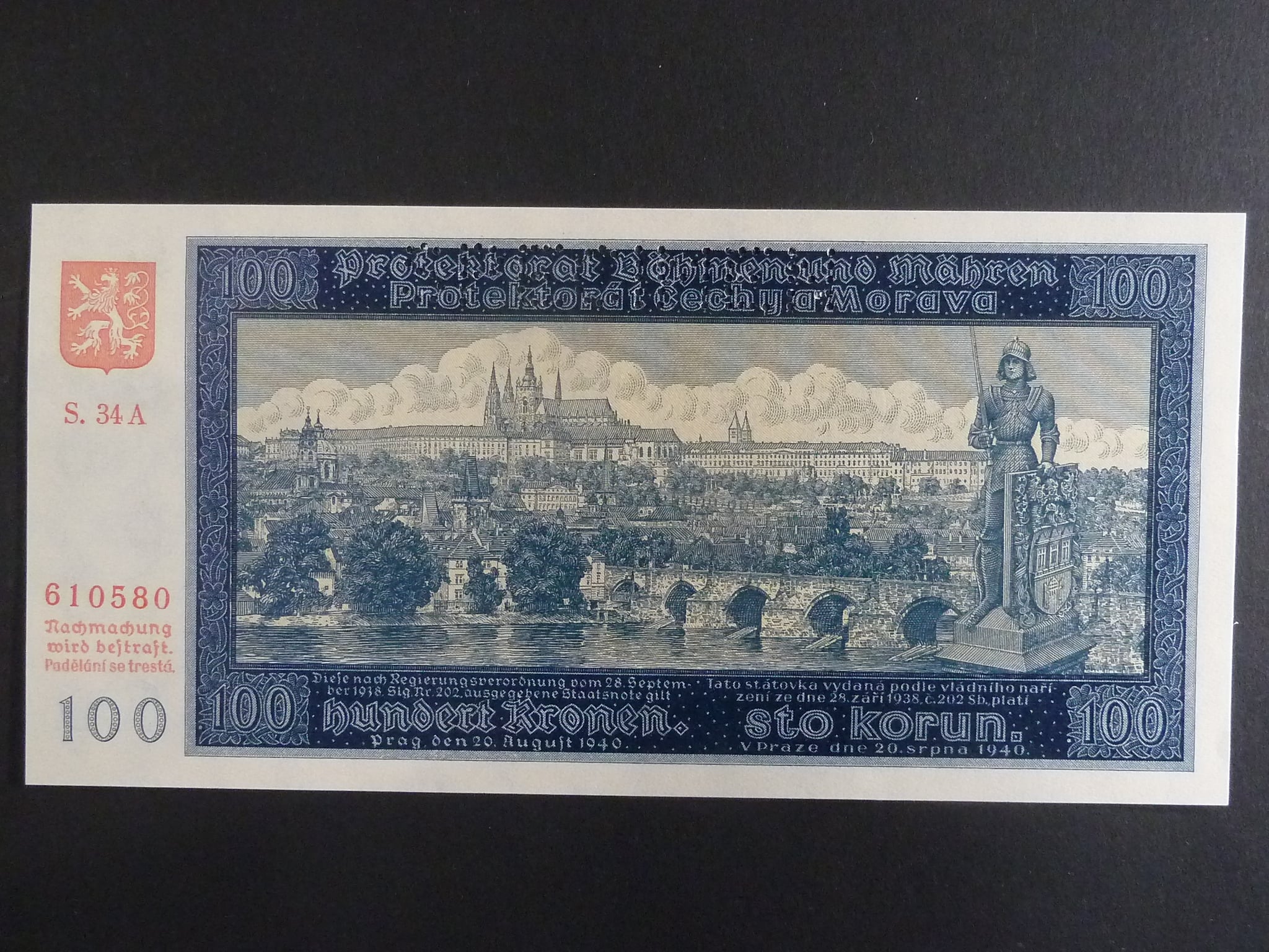 100 K 1940, série 34 A II. vydání, perf. SPECIMEN