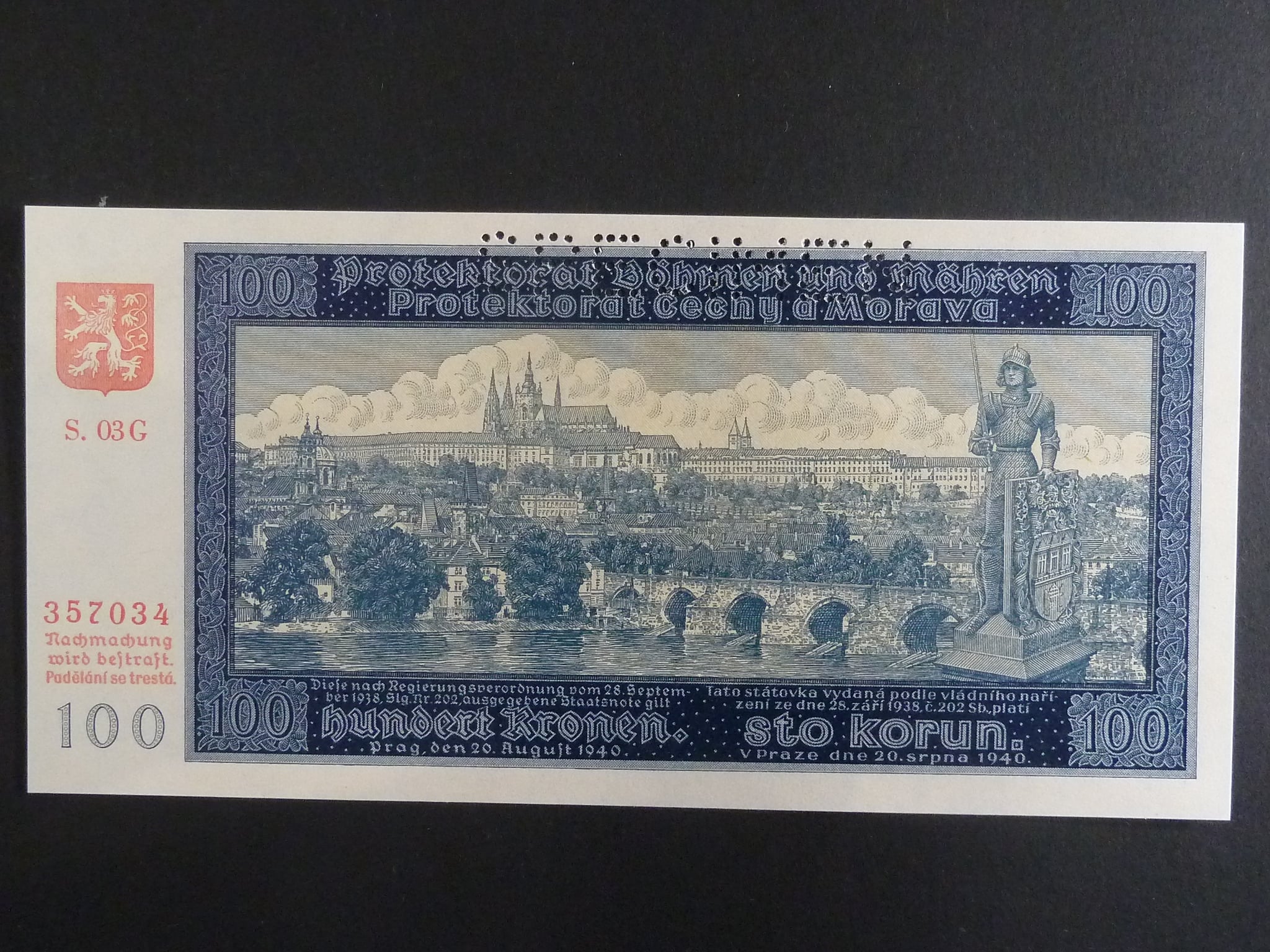 100 K 1940, série 03 G II. vydání, perf. SPECIMEN