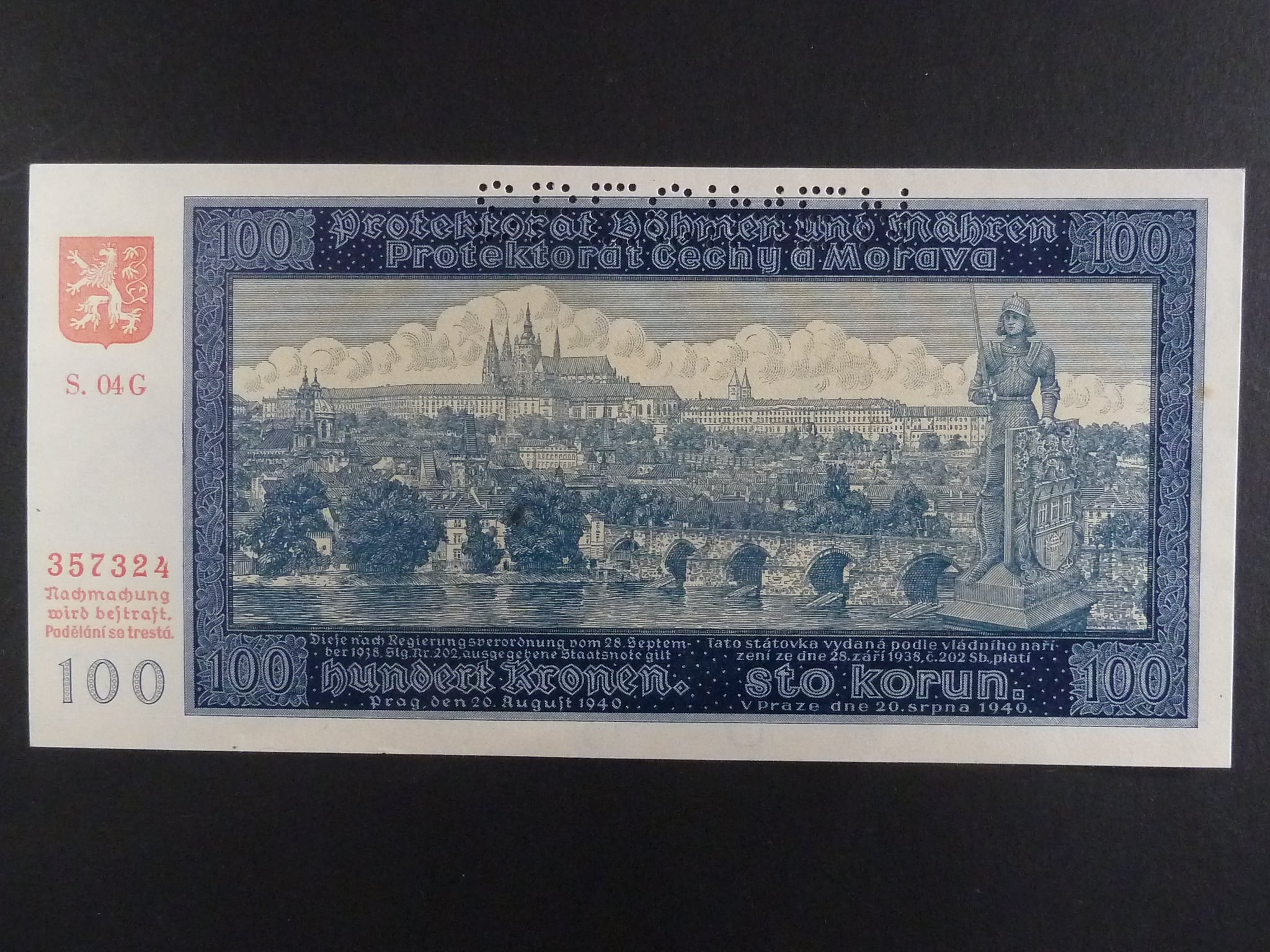 100 K 1940, série 04 G II. vydání, perf. SPECIMEN