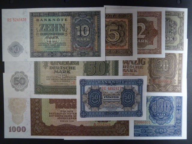DDR - sada 0,50, 1, 2, 5, 10, 20, 50, 100, 1000 DM 1948, Ro. 339 - 347