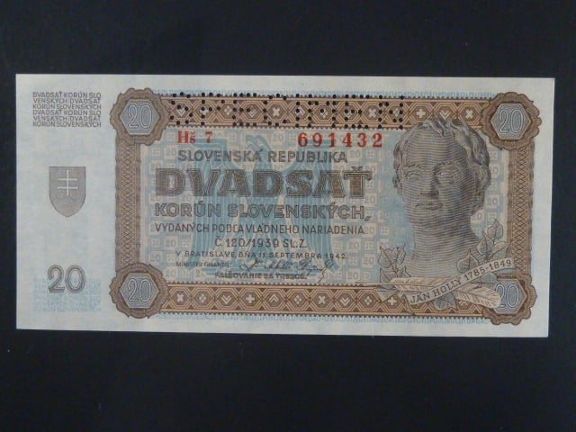 20 Ks 11.9.1942 série Hš 7, perf. SPECIMEN