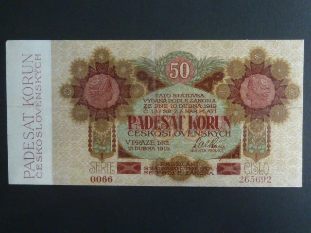 50 Kč 1919 série 0066 úzké číslice