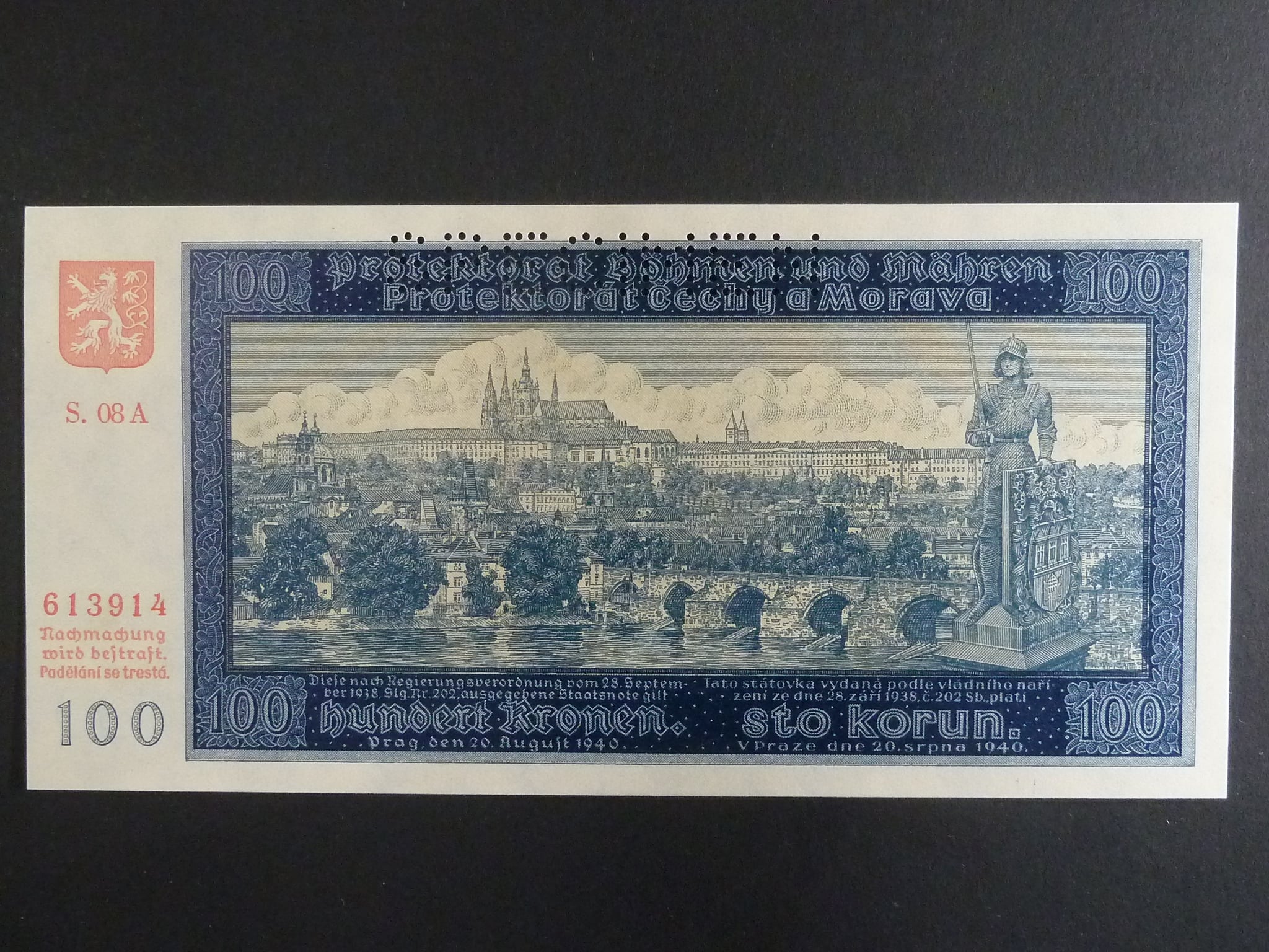 100 K 1940 série 08 A, II. vydání, perf. SPECIMEN