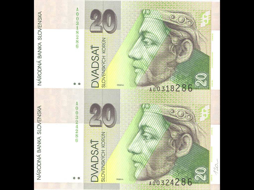 20 Sk 1.9.1993 s. A, nerozstřižené 2ks, Baj. SK 7a, Pi. 20a