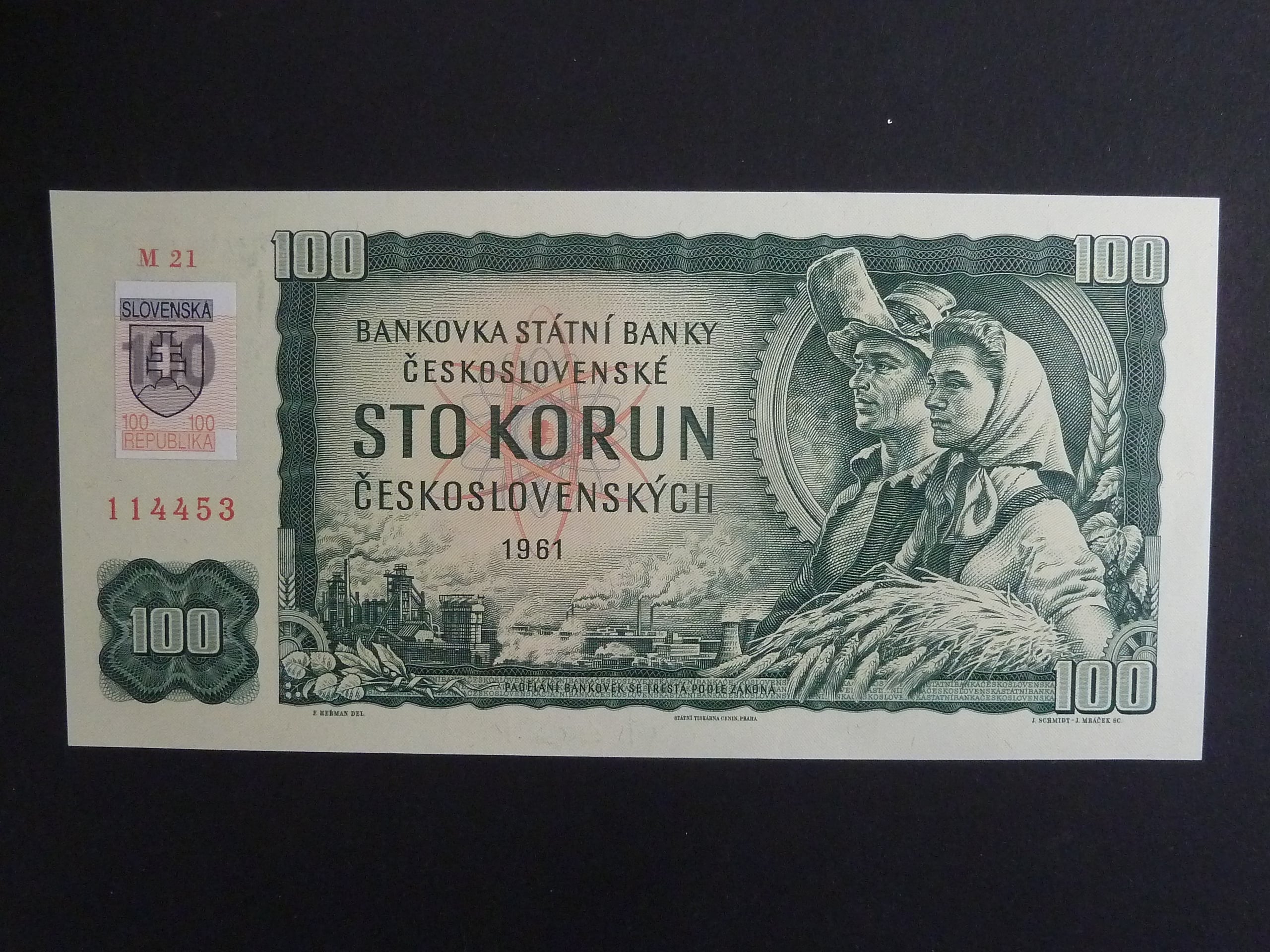 100 Sk/Kčs 1961 s. M 21, kolkovaná, Ba. SK 3Ab2, Pi. 17