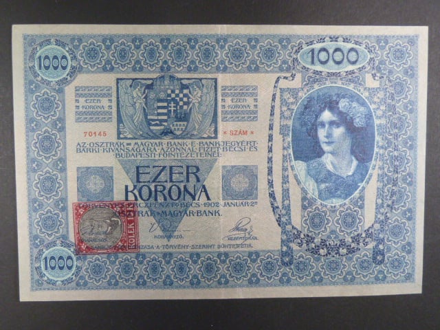 1000 K 2.1.1902, kolkovaná , typ A1, série 1214, šedý podtisk