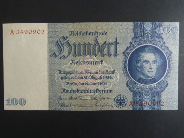 Německo, 100 RM 1935 série A,válečné vydání