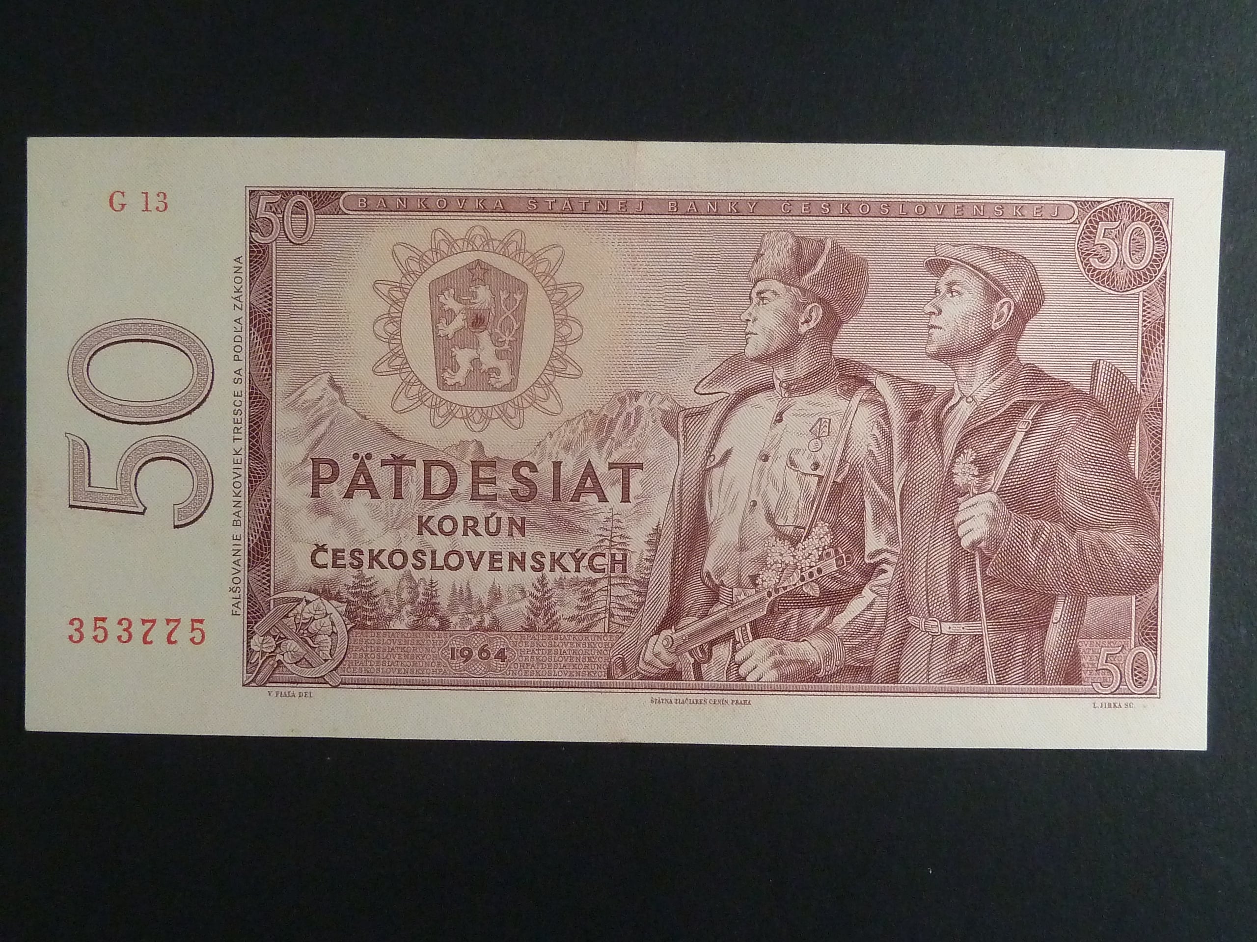 50 Kčs 1964 s. G 13 - úzký typ číslovače