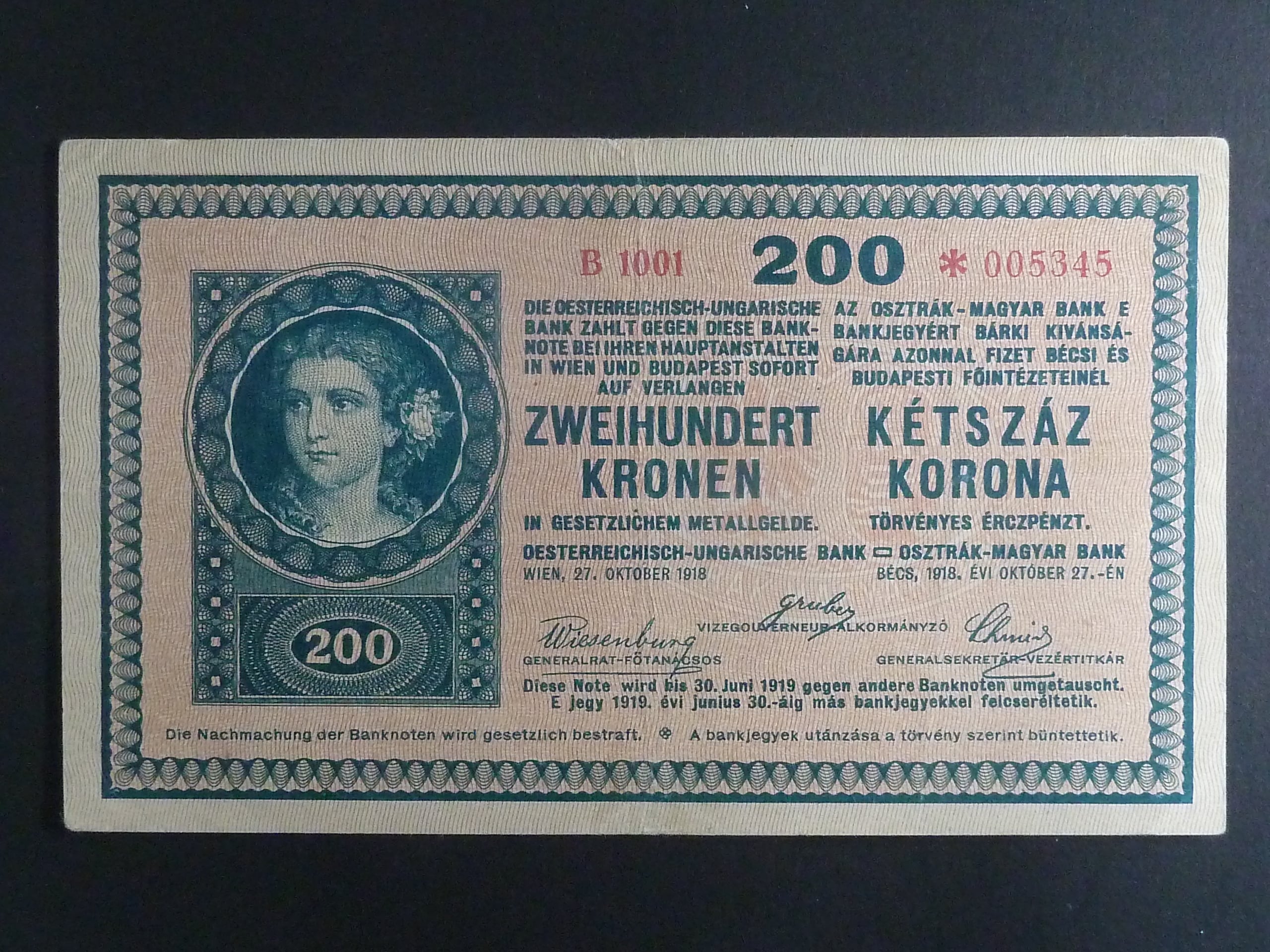 200 K 27.10.1918, serie B 1001