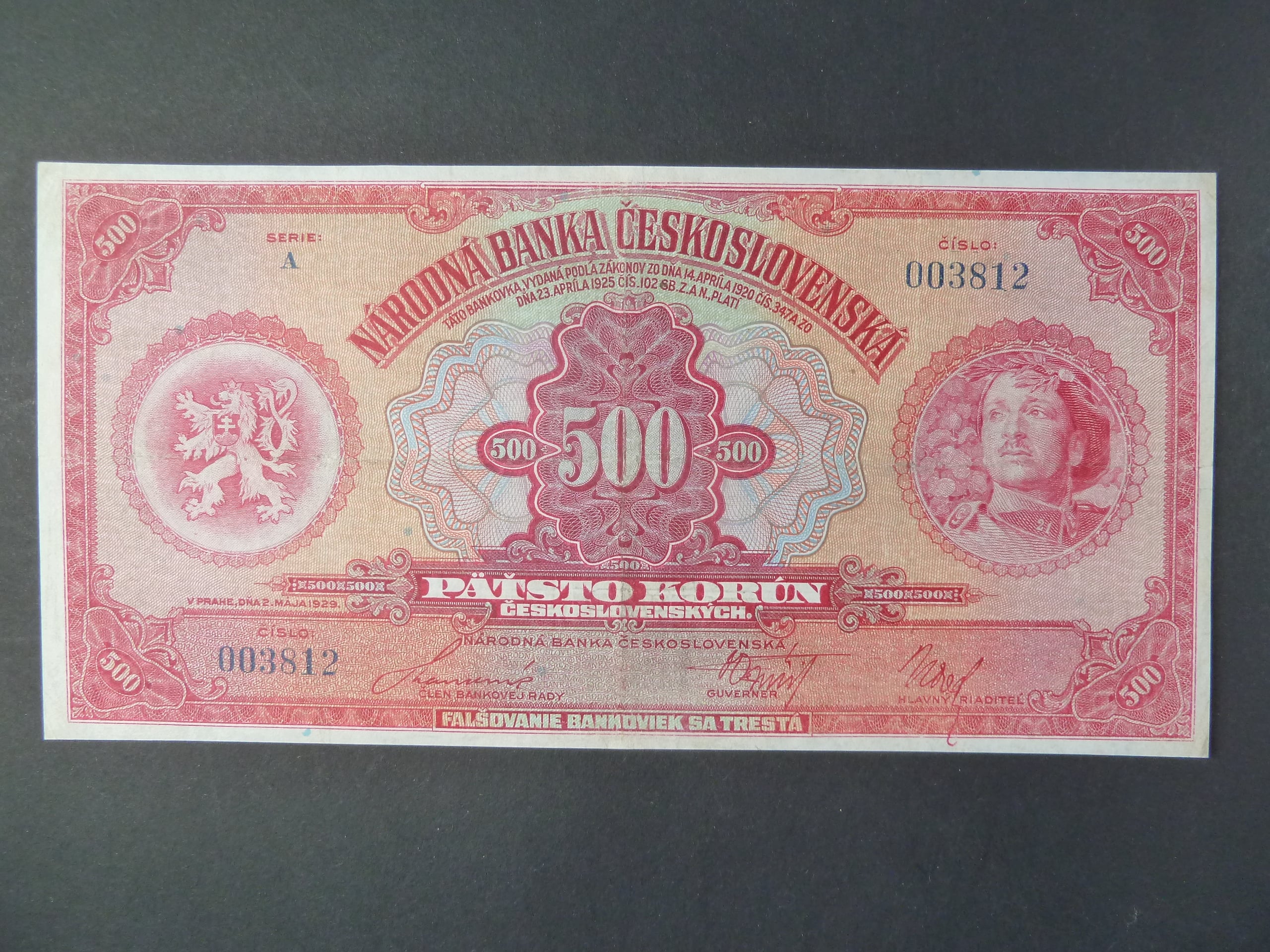 500 Kč 2.5.1929 série A "MÁJA"