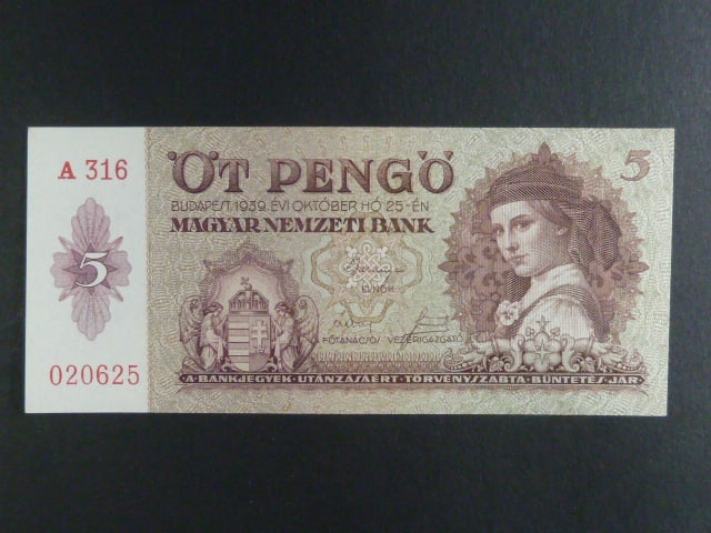 Maďarsko, 5 Pengö 1939 série A 316, Ba. H4