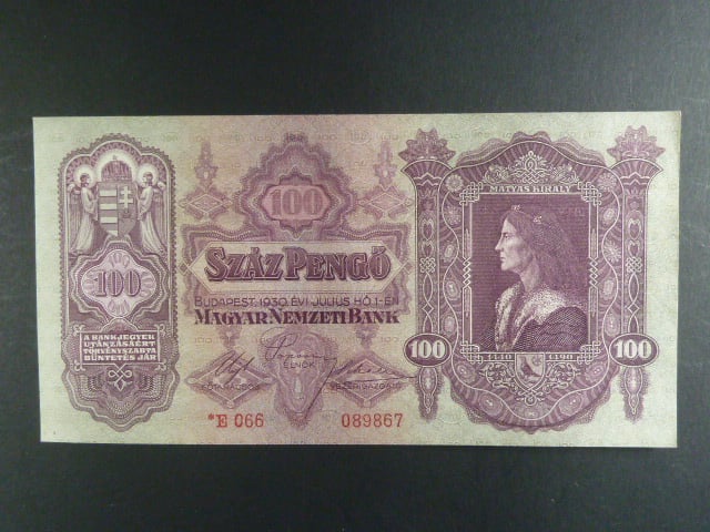 Maďarsko, 100 Pengö 1930 série E* 066 Szálasiho vydání