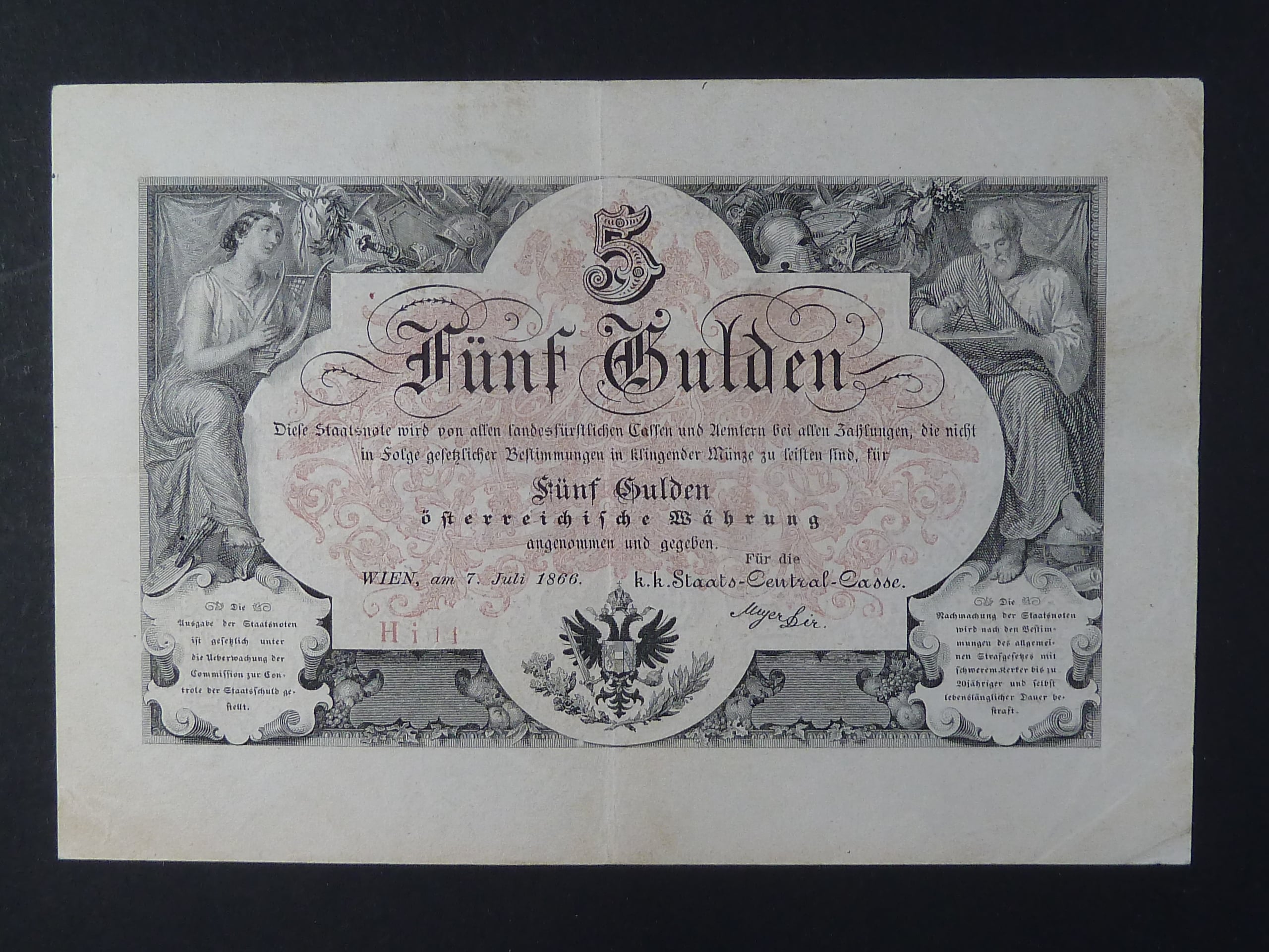 5 Gulden 7.7.1866 série Hi 14, Ri. 139b