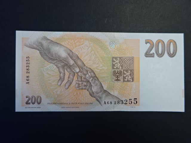 200 Kč 1993 s. A 68 proužek Kčs